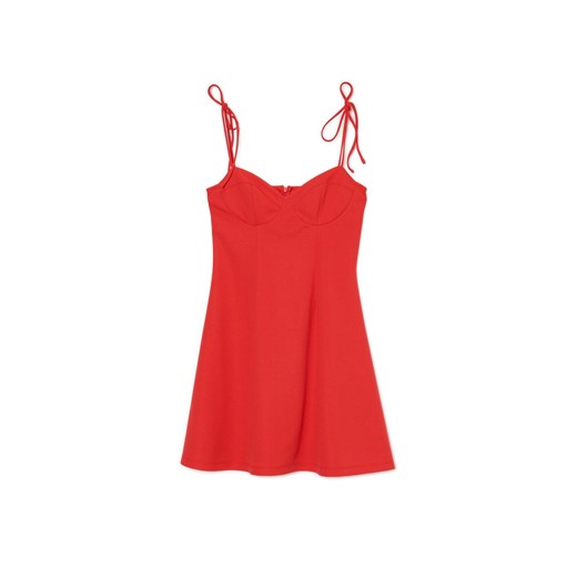Cropp - Czerwona sukienka mini z wiązanymi ramiączkami - Czerwony Cropp L Cropp