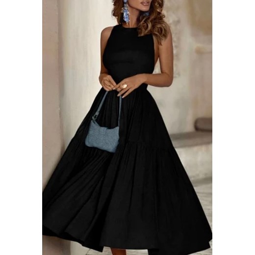 Sukienka czarna IVET bez rękawów z okrągłym dekoltem gorsetowa 