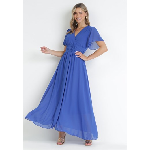 Niebieska Kopertowa Sukienka Maxi z Gumką w Pasie Narlin ze sklepu Born2be Odzież w kategorii Sukienki - zdjęcie 158968447