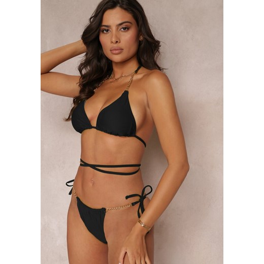 Czarne Bikini Wiązane na Szyi Zdobione Łańcuszkiem Alicetea Renee 40 okazja Renee odzież