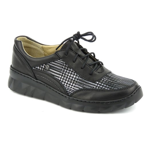 Czarne sneakersy damskie ze srebrnym wzorkiem - Helios Komfort 360 ze sklepu ulubioneobuwie w kategorii Półbuty damskie - zdjęcie 158997459
