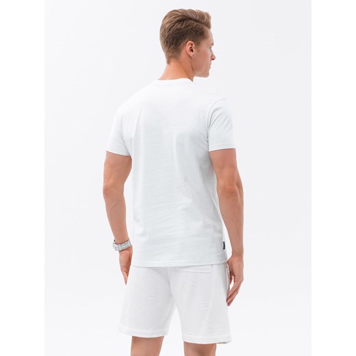 T-shirt męski bawełniany z kieszonką - biały V8 S1743 M ombre