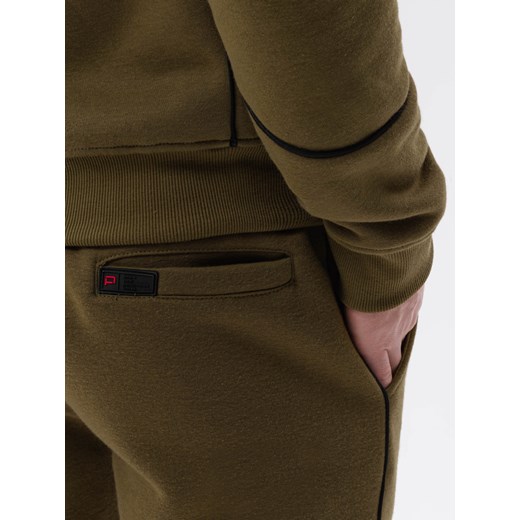 Komplet męski dresowy z kontrastowymi wstawkami bluza + spodnie - ciemnooliwkowy XL ombre