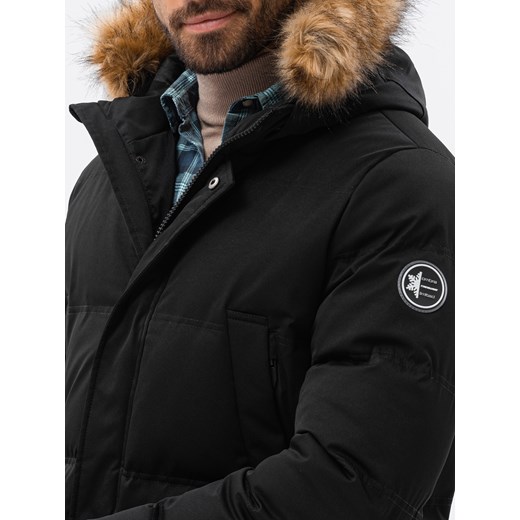 Kurtka męska zimowa parka z kieszeniami cargo - czarna V3 C554 XL wyprzedaż ombre