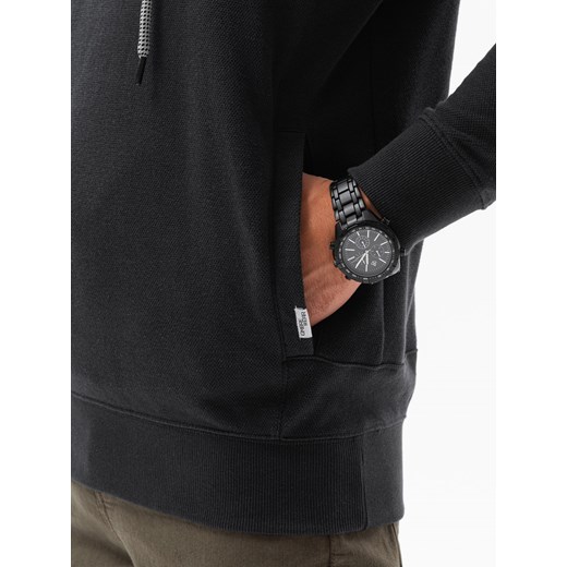 Bluza męska z kapturem ze strukturalnego materiału - czarna V1 B1313 S okazyjna cena ombre