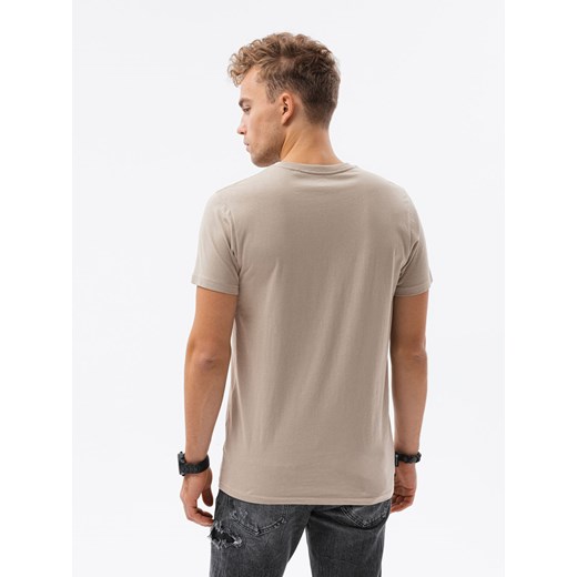 T-shirt męski z nadrukiem - beżowy V-21D S1434 S ombre