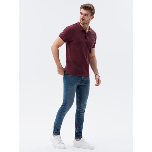 Koszulka męska polo z dzianiny pique - bordowa V10 S1374 XL ombre