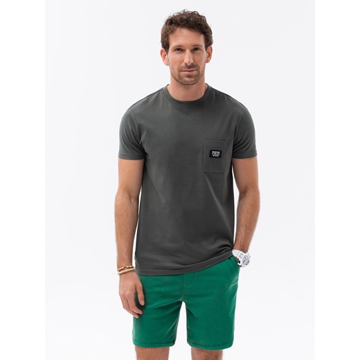 T-shirt męski bawełniany z kieszonką - grafitowy V11 S1743 M ombre