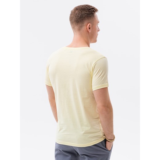 Klasyczna męska koszulka z dekoltem w serek BASIC - jasnożółty V14 S1369 XL ombre