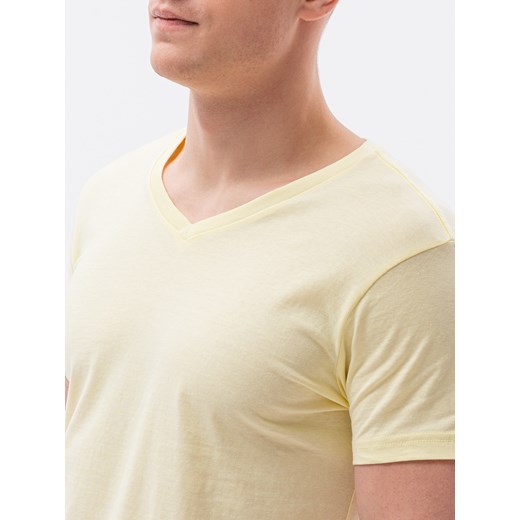 Klasyczna męska koszulka z dekoltem w serek BASIC - jasnożółty V14 S1369 XXL ombre