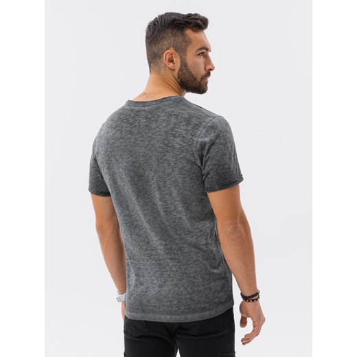 T-shirt męski z kieszonką - grafitowy melanż  V6 S1388 M ombre