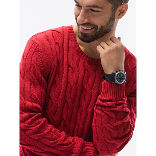 Sweter męski z warkoczowym splotem - czerwony V4 E195 M ombre