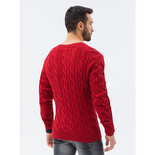 Sweter męski z warkoczowym splotem - czerwony V4 E195 L ombre