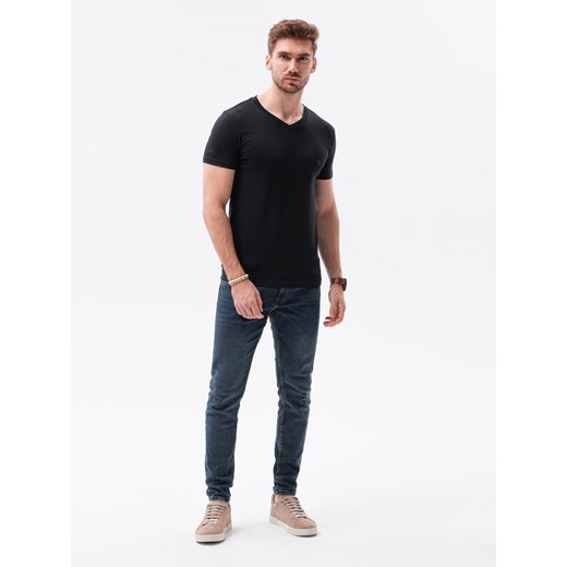 T-shirt męski V-NECK z elastanem - czarny V3 S1183 L ombre