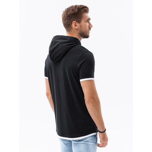T-shirt męski z kapturem - czarny V9 S1376 M ombre