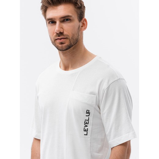 T-shirt męski bawełniany OVERSIZE - biały V1 S1628 L ombre
