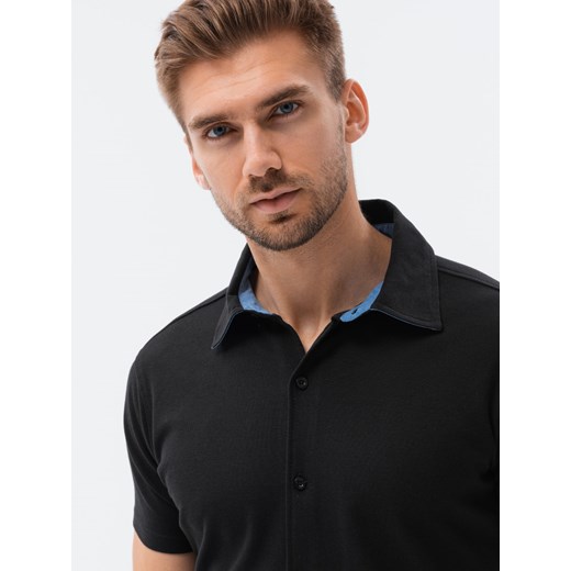Koszula męska dzianinowa z krótkim rękawem - czarna V4 K541 XL ombre