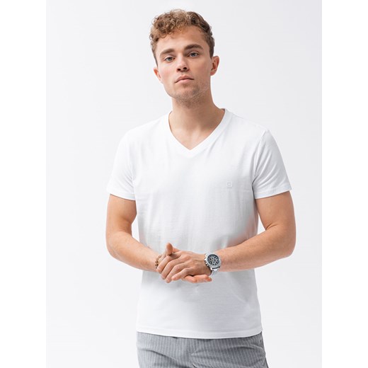 T-shirt męski V-NECK z elastanem - biały V1 S1183 XL ombre