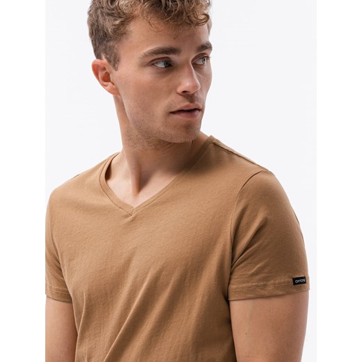 Klasyczna męska koszulka z dekoltem w serek BASIC - jasnobrązowy V9 S1369 XXL ombre