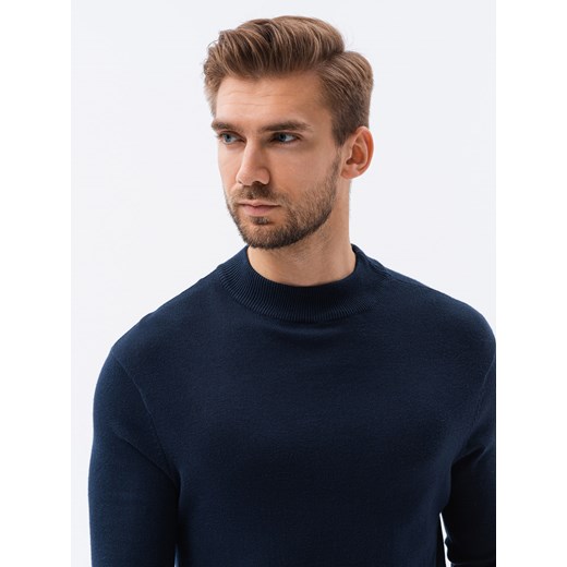 Sweter męski z półgolfem o gładkiej strukturze - granatowy V2 E178 S ombre