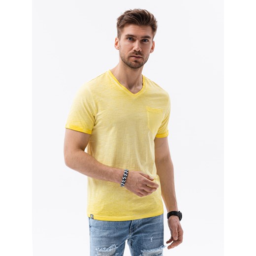 T-shirt męski z kieszonką - żółty melanż V5 S1388 ze sklepu ombre w kategorii T-shirty męskie - zdjęcie 159004225
