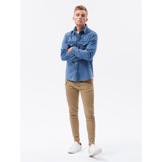 Koszula męska jeansowa na zatrzaski - niebieska V2 K567 ze sklepu ombre w kategorii Koszule męskie - zdjęcie 159004229
