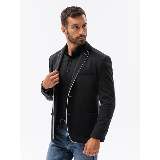 Elegancka marynarka męska z kontrastową lamówką - czarna V3 M81 L ombre