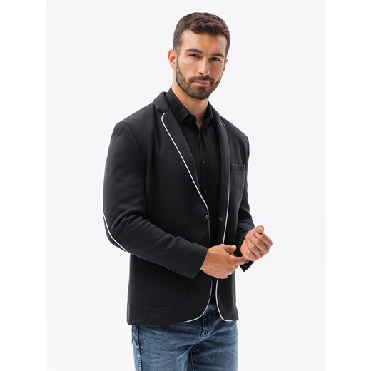 Elegancka marynarka męska z kontrastową lamówką - czarna V3 M81 M ombre