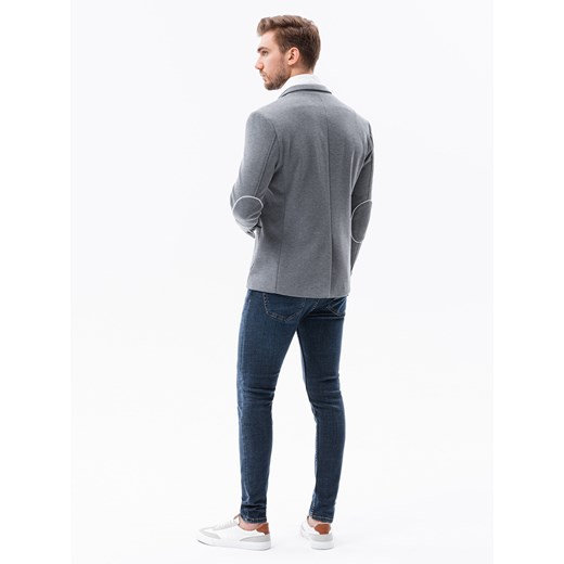 Elegancka marynarka męska z kontrastową lamówką - szara V7 M81 M ombre