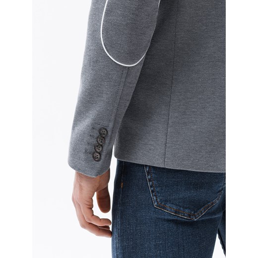 Elegancka marynarka męska z kontrastową lamówką - szara V7 M81 M ombre