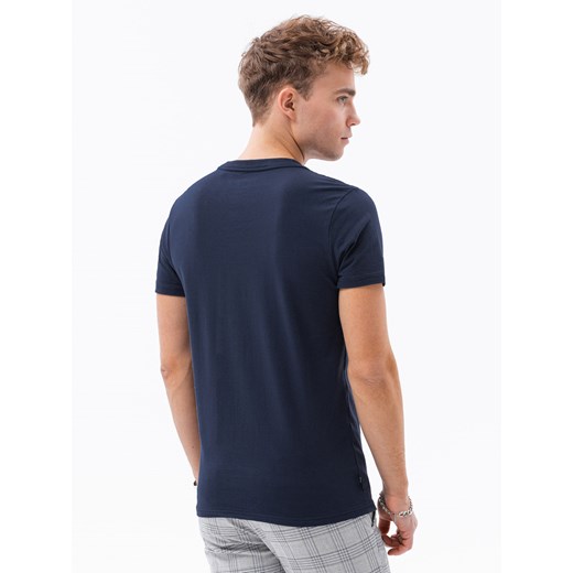 T-shirt męski V-NECK z elastanem - granatowy V2 S1183 L ombre