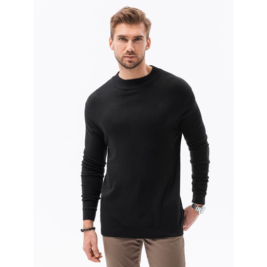 Sweter męski z półgolfem o gładkiej strukturze - czarny V1 E178 L ombre