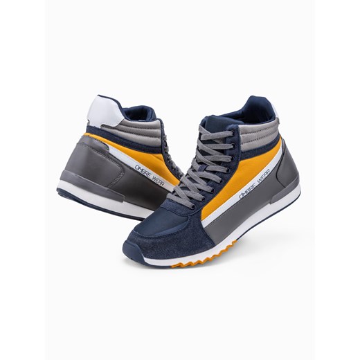 Buty męskie sneakersy za kostkę - granatowo-żółte V2 T358 44 ombre