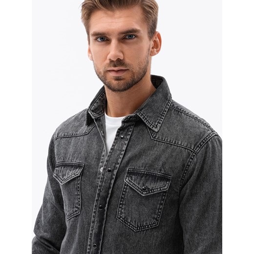 Koszula męska jeansowa na zatrzaski - czarna V3 K567 XXL ombre