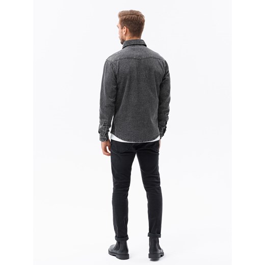 Koszula męska jeansowa na zatrzaski - czarna V3 K567 S ombre