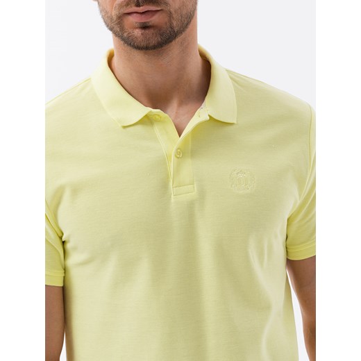 Koszulka męska polo z dzianiny pique - limonkowy V15 S1374 ze sklepu ombre w kategorii T-shirty męskie - zdjęcie 159006136