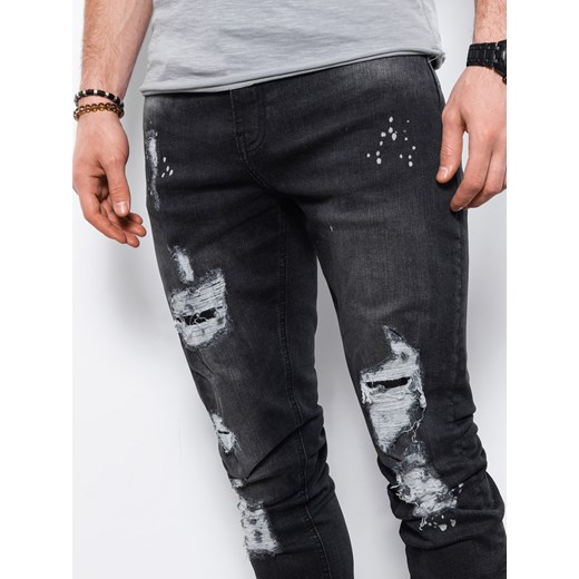 Spodnie męskie jeansowe z dziurami SLIM FIT - czarne V3 P1065 XL wyprzedaż ombre