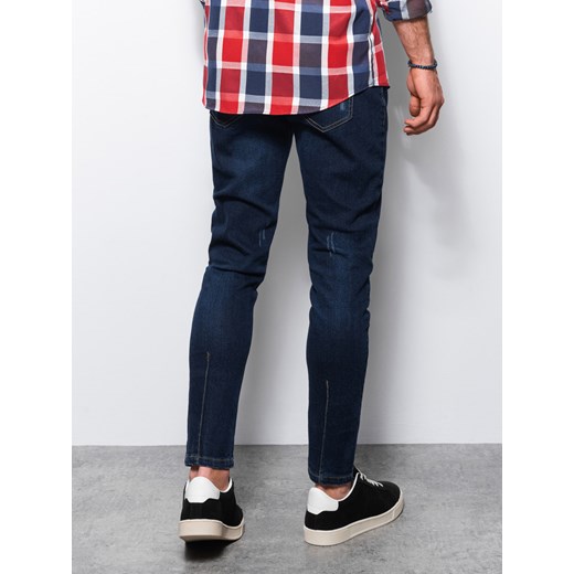 Spodnie męskie jeansowe SKINNY FIT - ciemnoniebieskie P1060 ze sklepu ombre w kategorii Jeansy męskie - zdjęcie 159006306
