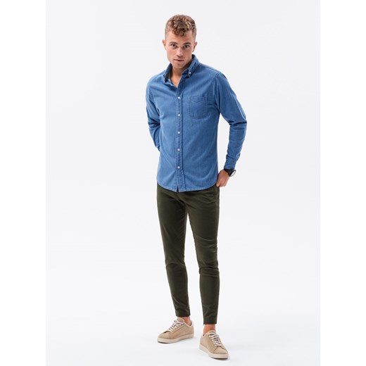 Koszula męska klasyczna jeansowa -niebieska V1 K568 M ombre