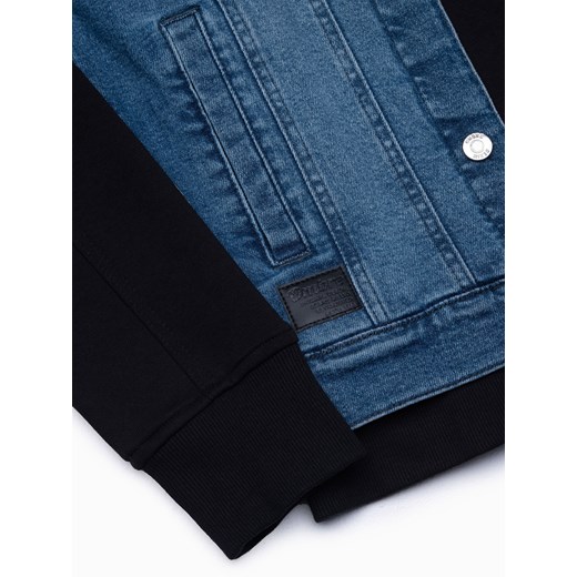 Kurtka męska jeansowa katana z kapturem - niebiesko-czarna C322 S ombre