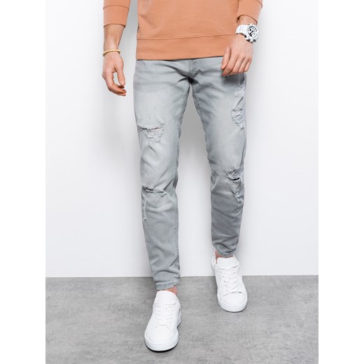 Spodnie męskie jeansowe z dziurami REGULAR FIT - szare V2 P1024 M okazyjna cena ombre