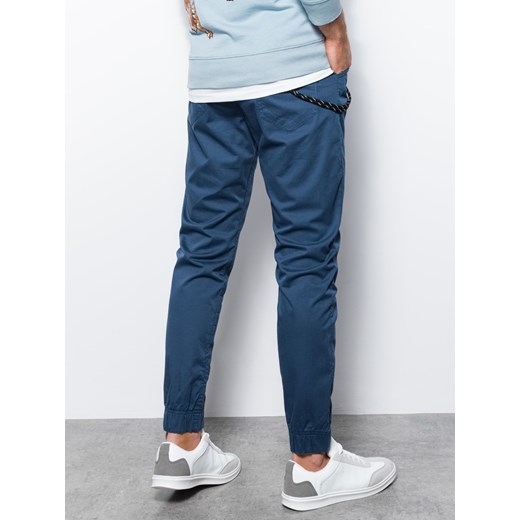 Spodnie męskie materiałowe JOGGERY z ozdobnym sznurkiem - niebieskie V10 P908 ze sklepu ombre w kategorii Spodnie męskie - zdjęcie 159006797