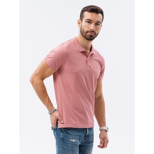 Koszulka męska polo z dzianiny pique - różowy V7 S1374 ze sklepu ombre w kategorii T-shirty męskie - zdjęcie 159006815