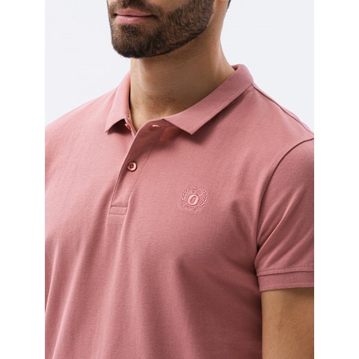 Koszulka męska polo z dzianiny pique - różowy V7 S1374 L ombre