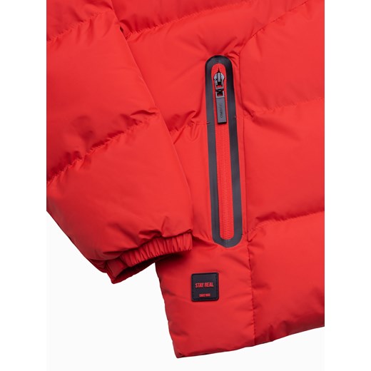 Kurtka męska zimowa z kapturem -  czerwona V5 C502 XL ombre wyprzedaż