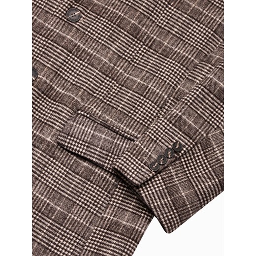 Jednorzędowy płaszcz męski w kratę -  brązowy V1 C499 S okazyjna cena ombre