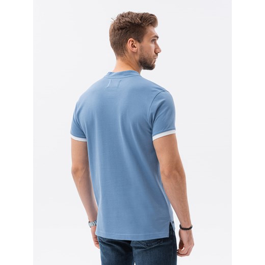 T-shirt męski polo bez kołnierzyka - niebieski V3 S1381 XL ombre