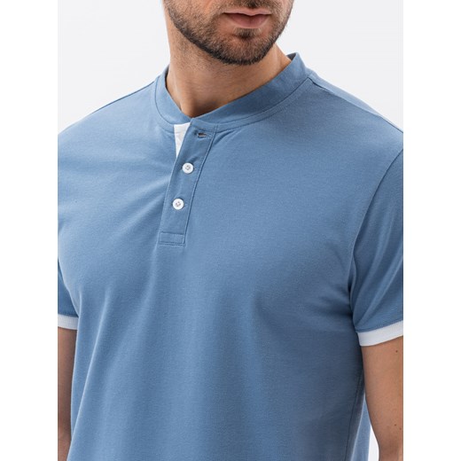 T-shirt męski polo bez kołnierzyka - niebieski V3 S1381 L ombre
