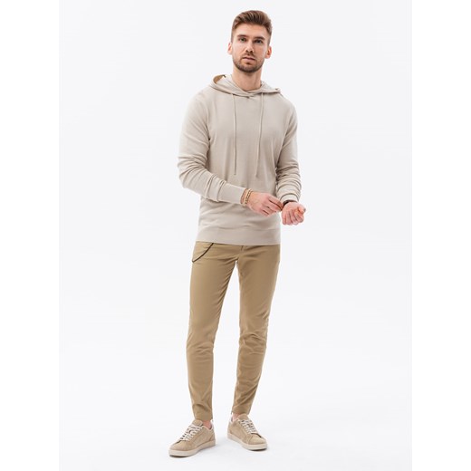 Męska bluza dzianinowa z kapturem - beżowa V5 B1532 XL ombre promocja