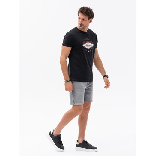 T-shirt męski bawełniany z nadrukiem - czarny V3 S1733 ze sklepu ombre w kategorii T-shirty męskie - zdjęcie 159010516